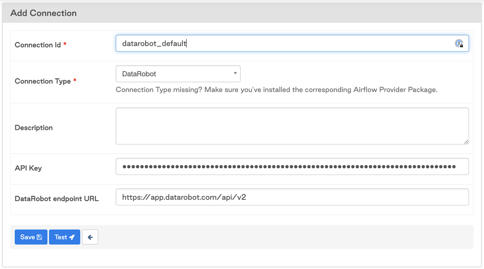 Create a connection from Airflow to DataRobot 